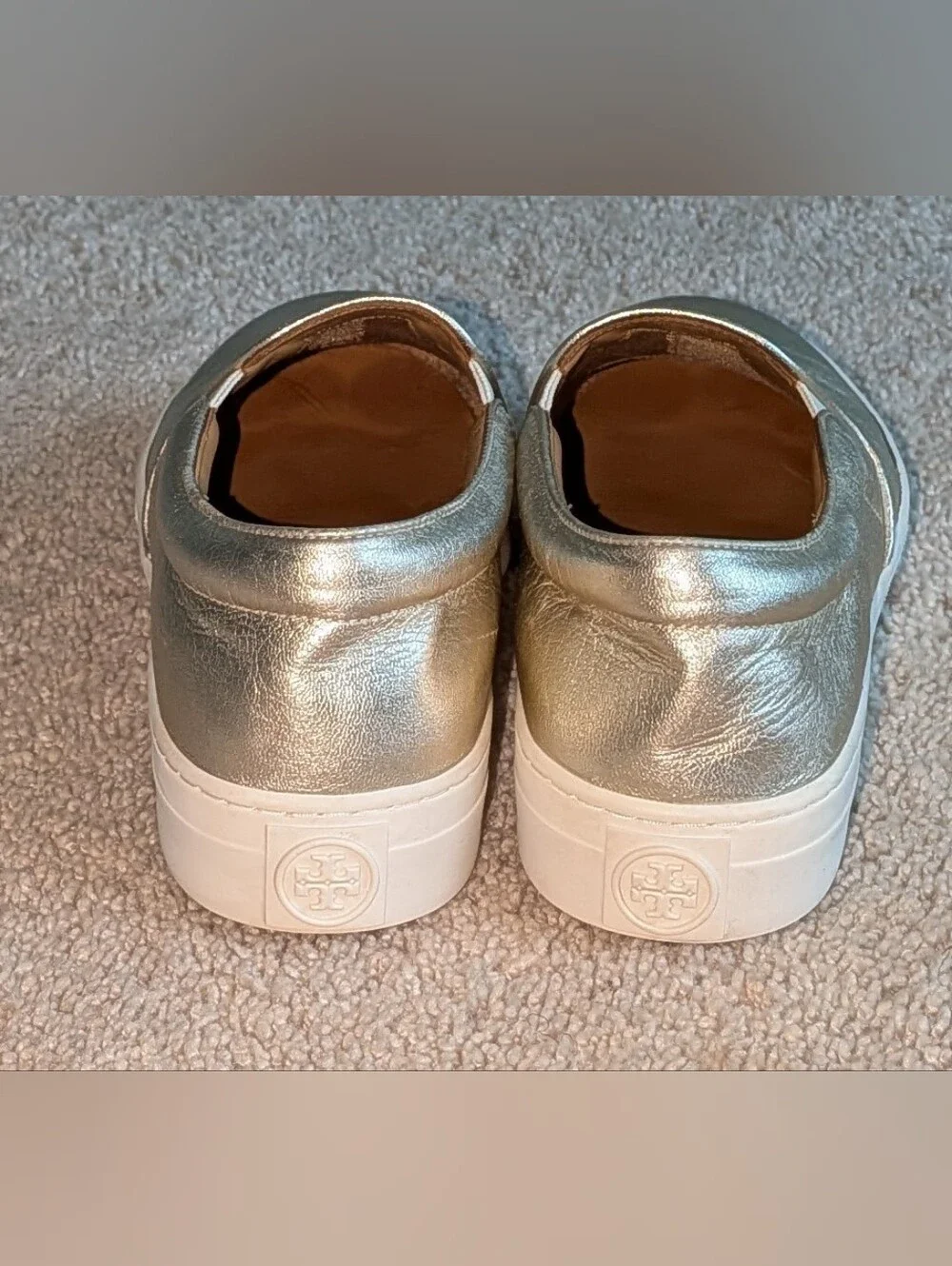 Tory Burch Metallic Gold Slip-On Fashion Sneakers. 8M Used-Excellent Condition